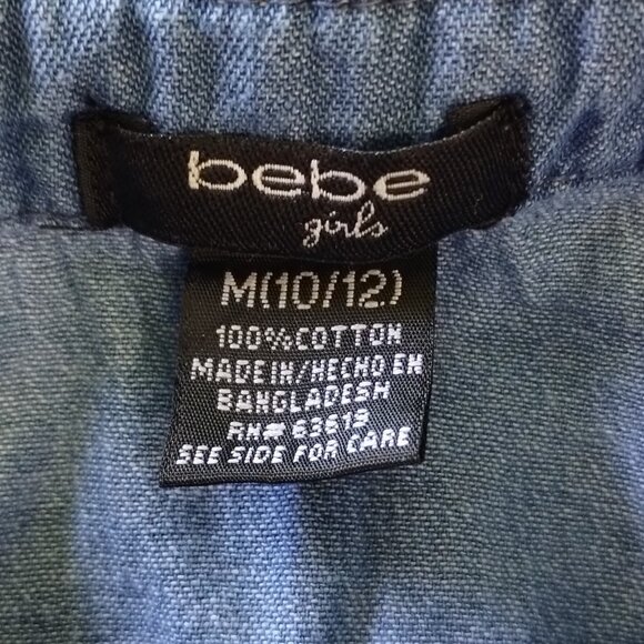 BEBE Blouse Girls M(10/12) Blue Pockets Roll-Tab Sleeve Button-up Asymmetrical - Picture 8 of 8